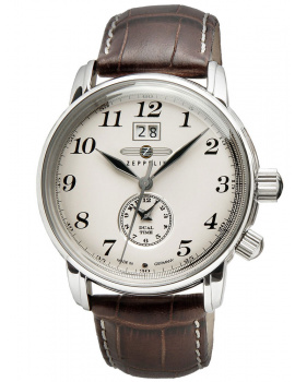 Zeppelin LZ127 7644-5 Men's Watch Dual-Time Brown Silver 42 mm