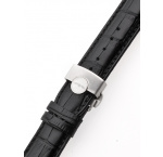 Perigaum Leather Strap 22 x 175 mm Black Silver Folding Clasp