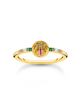 Thomas Sabo TR2457-488-7-54 Gold-plated ring w. palm tree and coloured stones