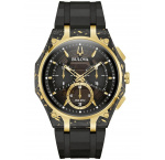 Bulova 98A328 Mens Watch Curv Carbon & Gold Chronograph 44mm 3ATM
