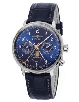 Zeppelin 7036-3 Hindenburg LZ129 men`s watch moon phase 40mm 3ATM