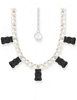 Thomas Sabo KE2208-052-11-L50V Silver Pearl necklace With 5 Black Gold Bears Ladies