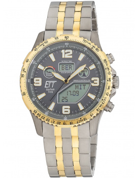 ETT Eco Tech Time EGT-11722-52M Mens Watch Radio-controlled Slnečný pohon Drive Professional Chronograph Titan 45mm 10ATM