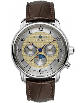 Zeppelin 8536-5 Mens Watch Friedrichshafen Moon Phase 40mm 5ATM