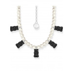 Thomas Sabo KE2208-052-11-L50V Silver Pearl necklace With 5 Black Gold Bears Ladies