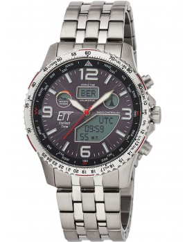 ETT EGT-11572-21M Mens Watch Slnečný pohon Titan Radio-Controlled 43mm 10ATM