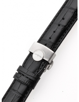 Perigaum Leather Strap 22 x 175 mm Black Silver Folding Clasp